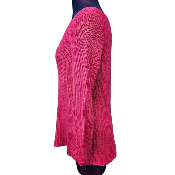 Talbots Hot Pink 3/4 Sleeve V-Neck Knit Sweater Size Medium Women's - Picture 3 of 8